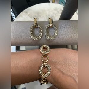 Elegant Gold and Silver Crystal Earrings and Bracelet Set